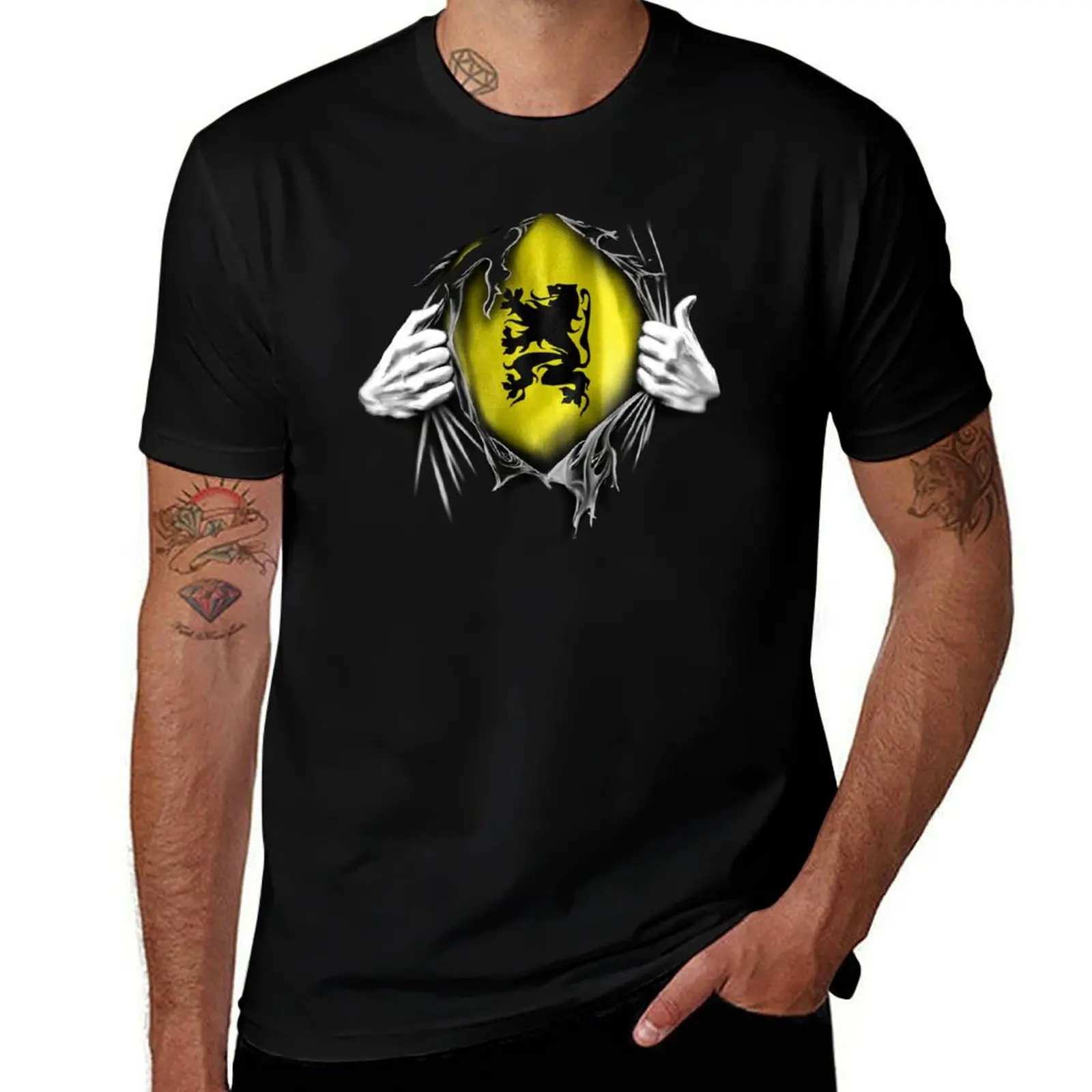 vlams rippied flag T-Shirt Casual Simple Design Short Sleeve Shirt