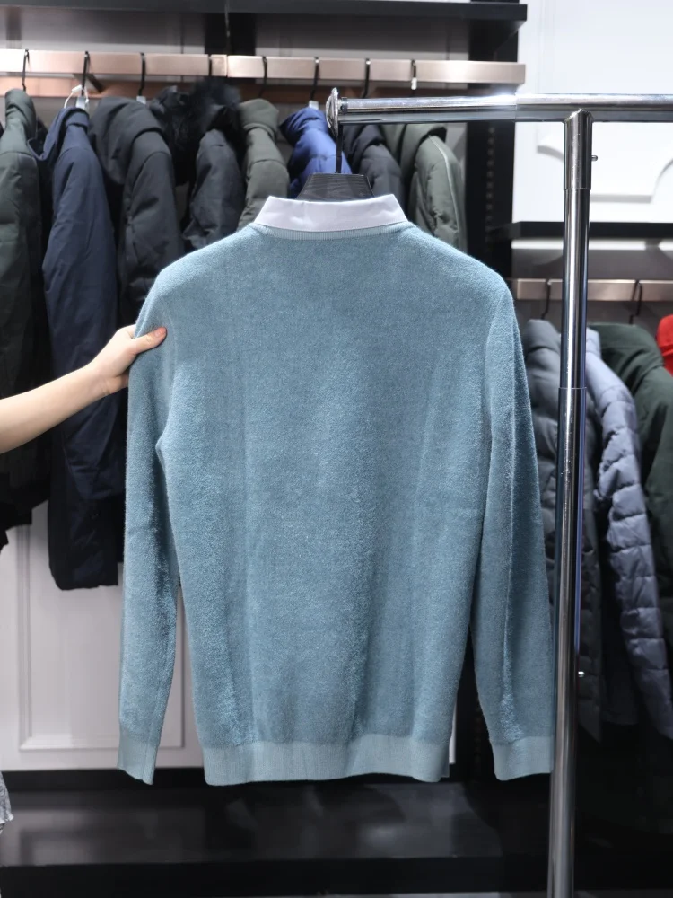 Homesi سترة محبوكة بياقة مزدوجة كاجوال ملونة من سلسلة الباندا ملصق صدر مزيف من قطعتين طويل Sve Busin كاجوال...