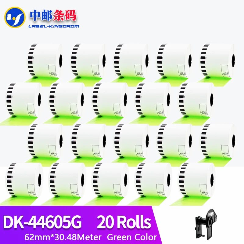 

20 Roll Compatible DK-44605 Green Color Label 62mm*30.48M Continuous for Brother Thermal Printer DK44605 DK-4605