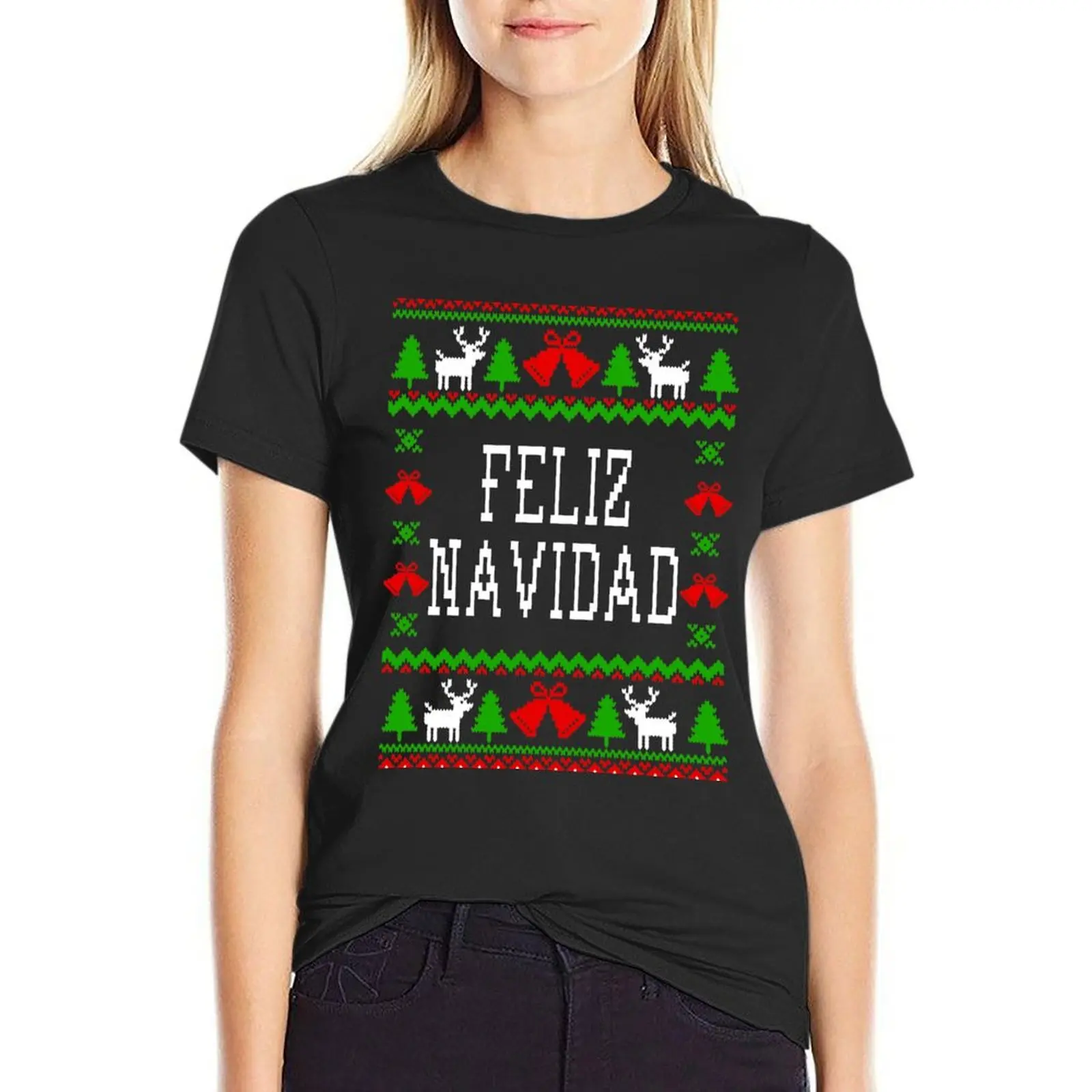 

Feliz Navidad - Ugly Christmas Sweater Style T-Shirt oversized cute tops t-shirt dress for Women plus size