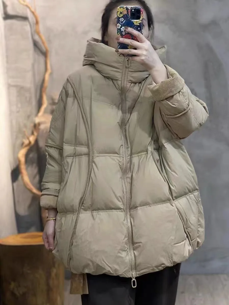 Winter Women 90%White Duck Down Jacket Hooded Warm Oversize Puffer Coat Female Casual Loose Parka Pocket Outerwear 2025