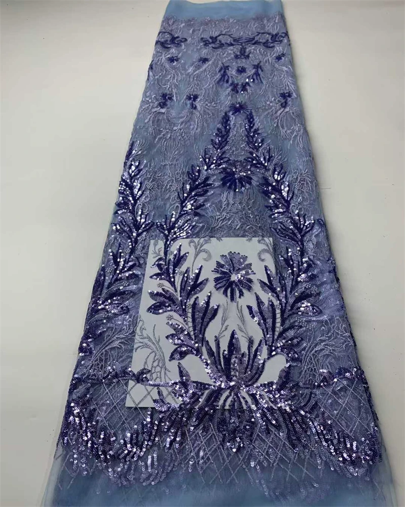 

Африканская роскошная тюлевая кружевная ткань, 5 ярдов, новая высококачественная нигерийская ткань с блестками и бусинами, тюлевая кружевная ткань для шитья свадьбы