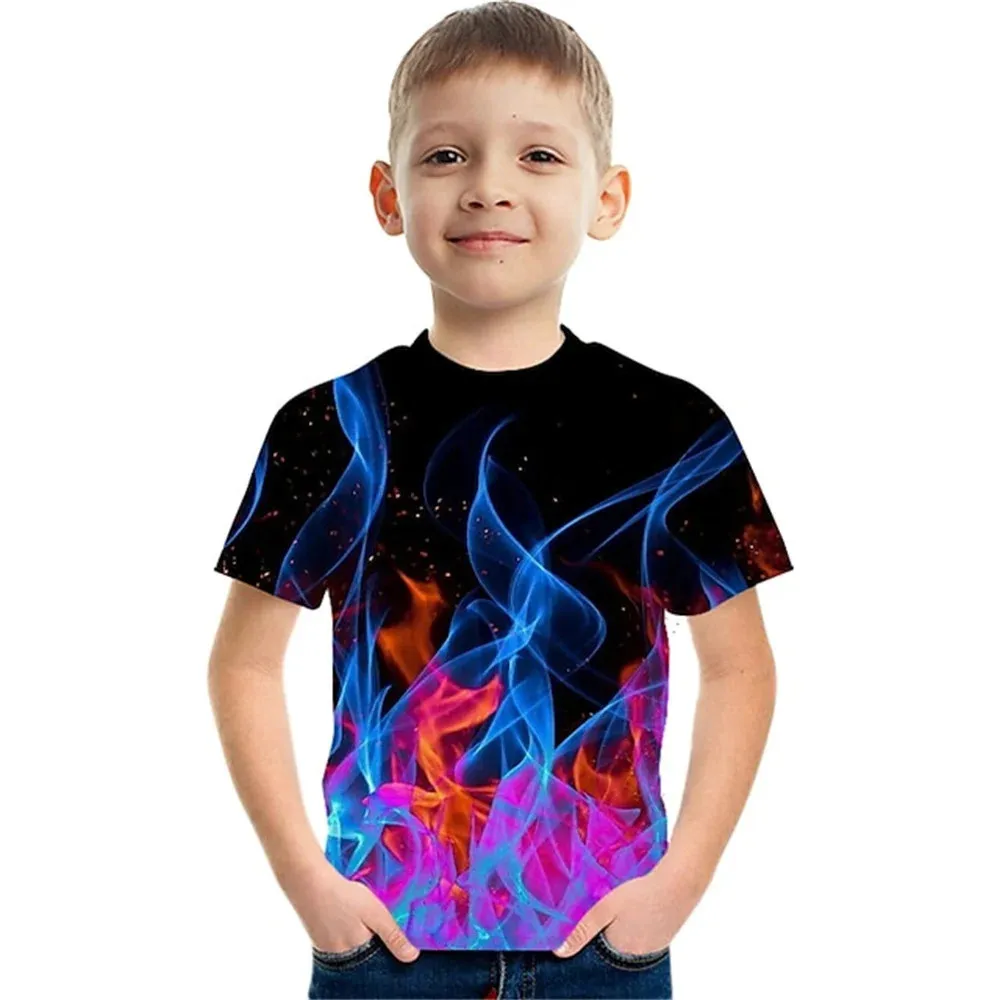 Child Boy 3D Tops Crack Korean Children's Clothing Girl Tee Shirt from 12 to 16 Years Old Teenager Summer Short Sleeve T-Shirt