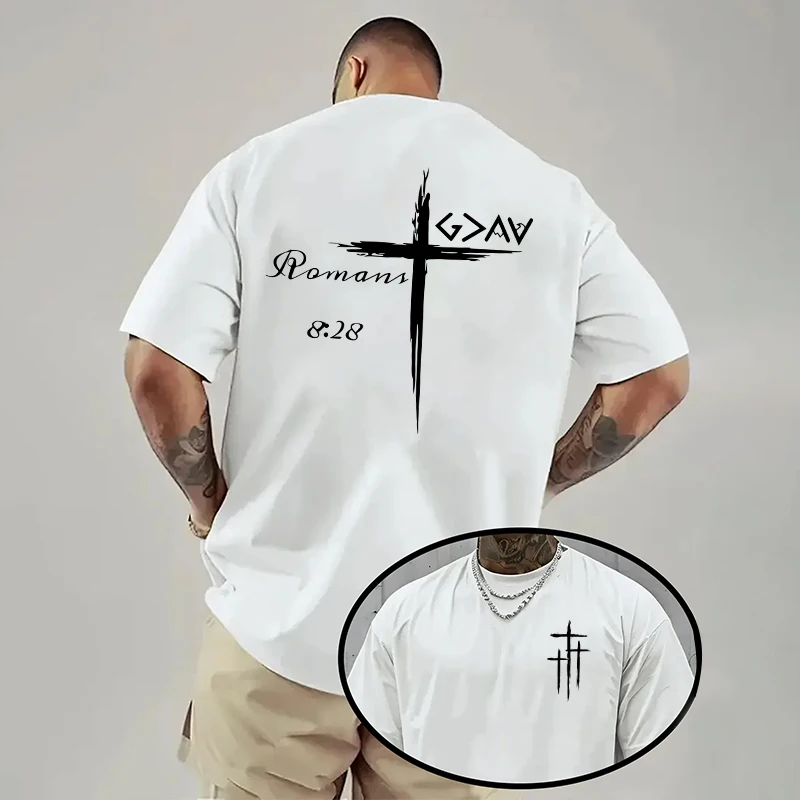 Hochwertige 100% Baumwolle Kreuz-Bedruckte T-Shirts Herren Streetwear T-Shirt Sommer Alltägliche Lässige Mode O-Ausschnitt Kurzarm-Oberteil – Detail 7