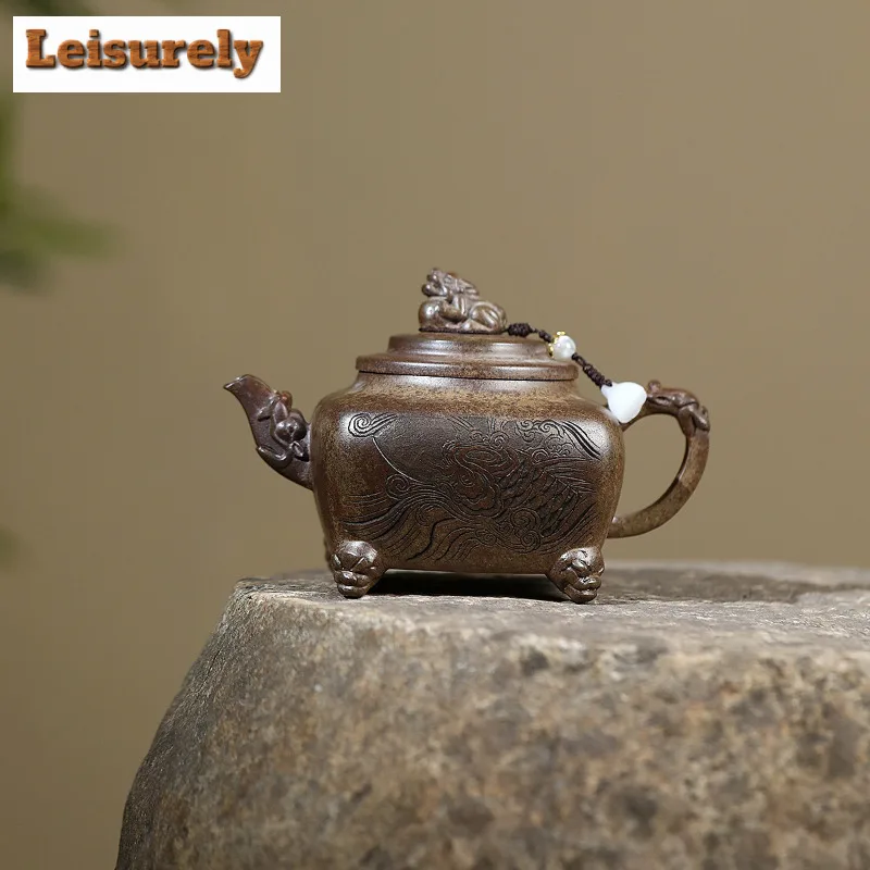 

350ml Yixing Purple Clay Teapots Handmade Four-footed Auspicious Beast Pot Raw Ore Agilawood Mud Kettle With Filter Zisha Teaset