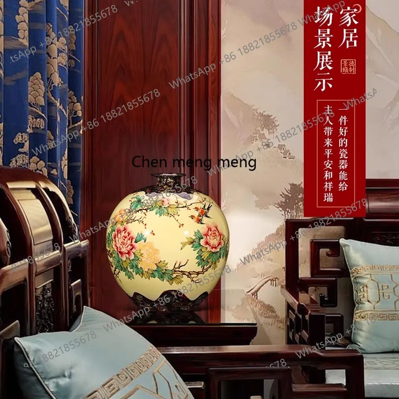 Ceramic hand-painted pastel vase Chinese style living room sofa corner ornament pomegranate bottle large