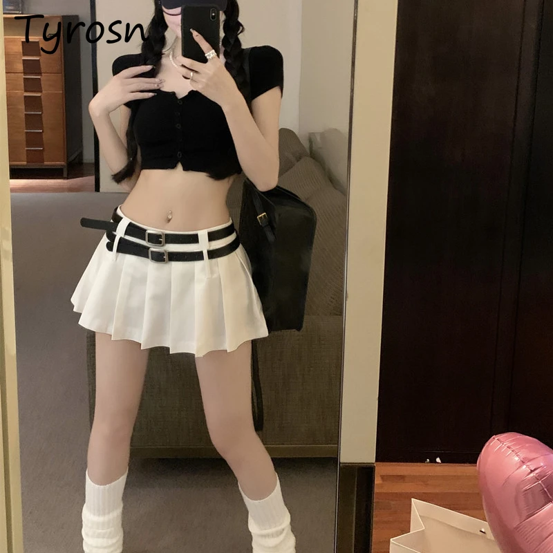 

Youthful Women's Skirts Outwear Schoolgirls High Street Solid Low Waist Summer Spicy Ins Dating Princess Hot American Style Pure