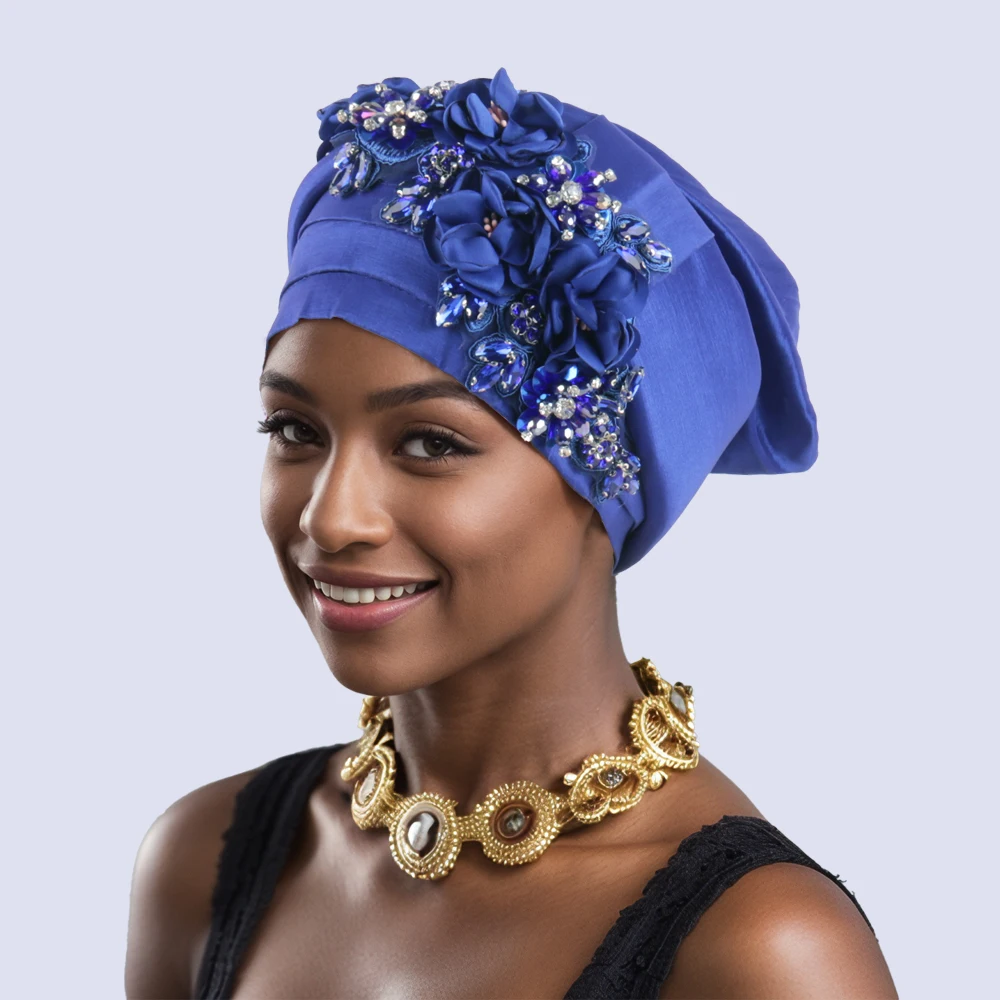 

African Auto Gele Headtie Wedding Party Headpiece Women Head Wraps Muslim Hat Hijab Bonnet Nigeria Flower Turban Cap Headgear