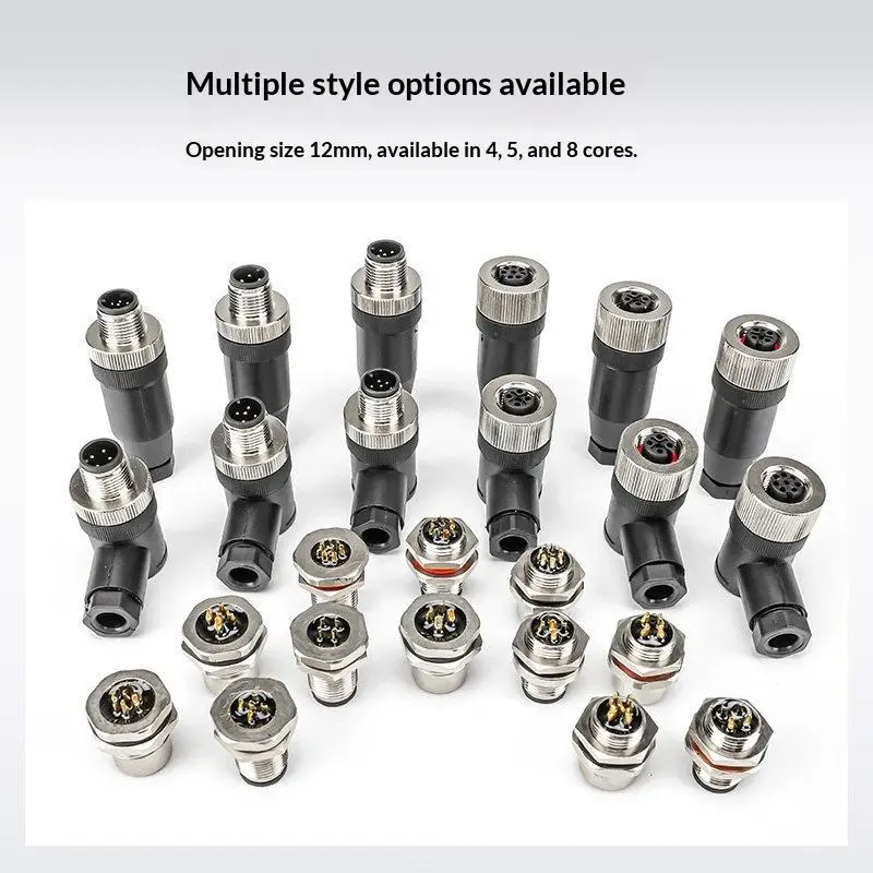 1Pcs Cable Open 12/16MM M12 4/5/8 Pin Connector Glued Integrated Panel Front/Rear Socket With 22AWG 20CM Line Cord Sensor