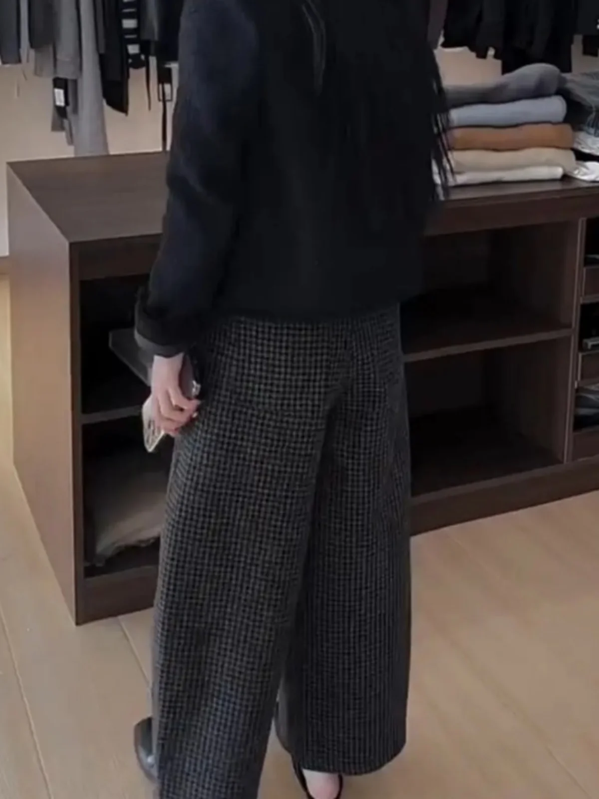 Hohe Taille, FCE-gefüttert, karierte Hose, Damen-Winterhose, warm, lässig, locker, gerades Bein, weites Bein