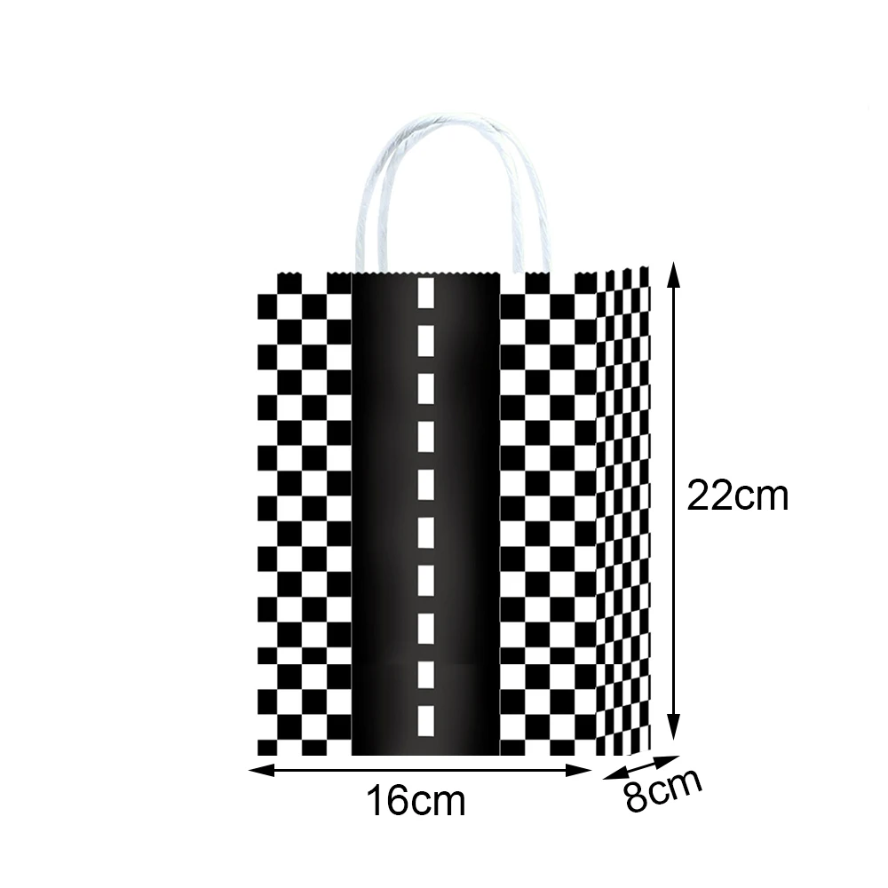 5/10/20 Stück Renn-Partygeschenke, Taschen mit Griff, schwarz-weiß karierte Leckerli-Taschen, Racetrack-Leckerli-Tasche, Rennwagen-Geburtstagsdekoration – Detail 2