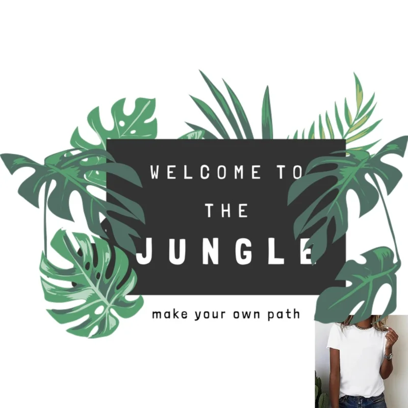 Tropical Tropical Jungle Green Plant & Letter Printed Heat Transfer White Ink Iron - on Patch, Suitable for T - shirts/Canvas Bags, - Aliexpress Deal