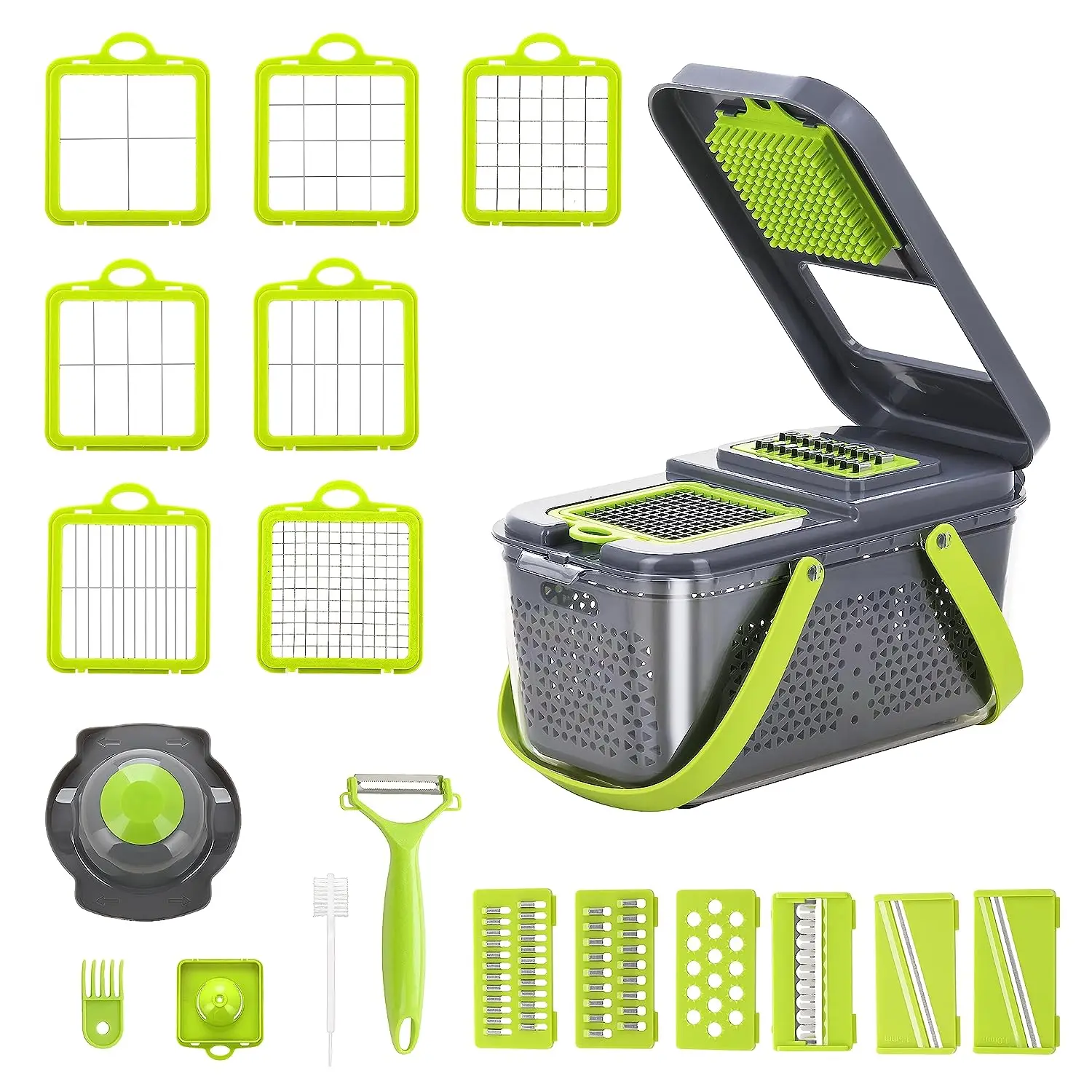 

Vegetable Chopper Onion Grater Carrot Potato Shredder Fruit Slicer Garlic Chopper Multifunctional Kitchen Tool with Container