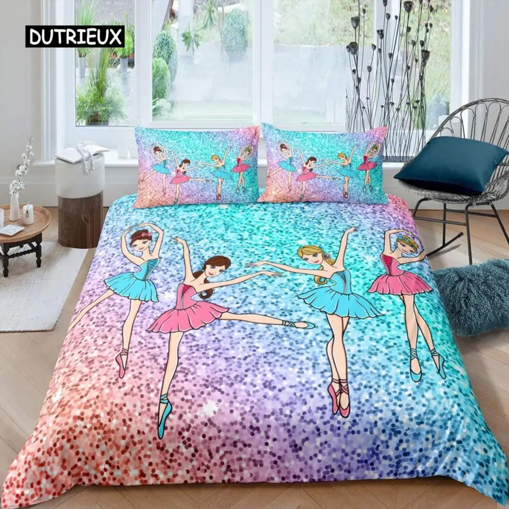 Ballet Duvet Cover Galaxy Ballet Dance Twin Bedding Set Glitter Graceful Dancer Dreamy Girly Queen King Polyester Quilt Cover