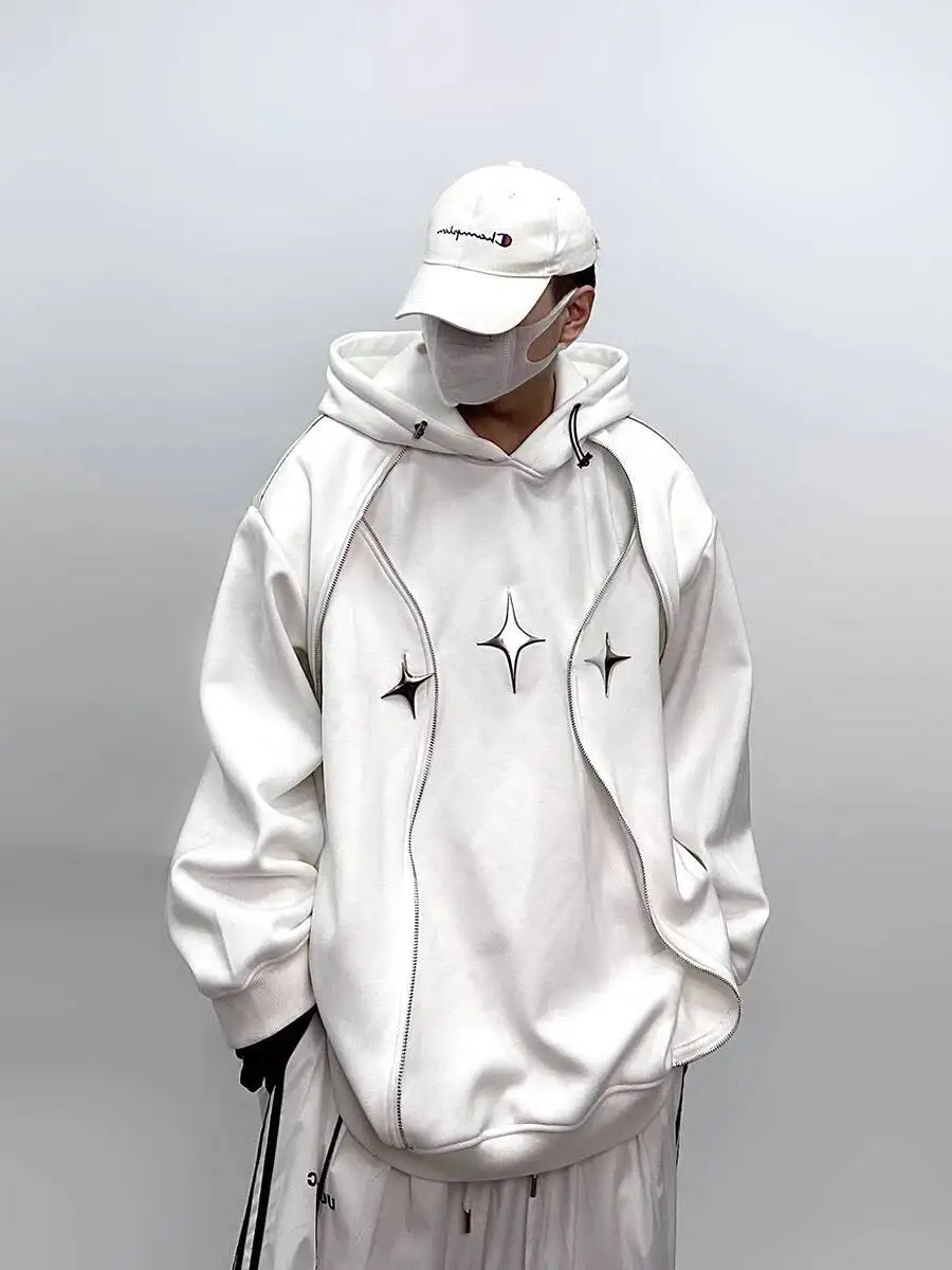 

UUCSCC Men's Hip Hop American Heavyweight Oversize Hoodie Shoulder Pads High Street Style Loose Casual Plus Size Hooded