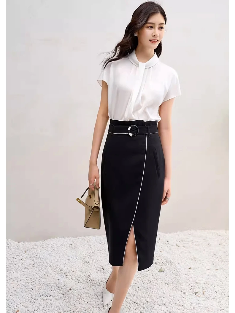 

Silk ort Sve Stand Collar Knot oulder Top High Aesthetic Ningxia jian Commute Sle Loose Fit Skin Friendly Breathable