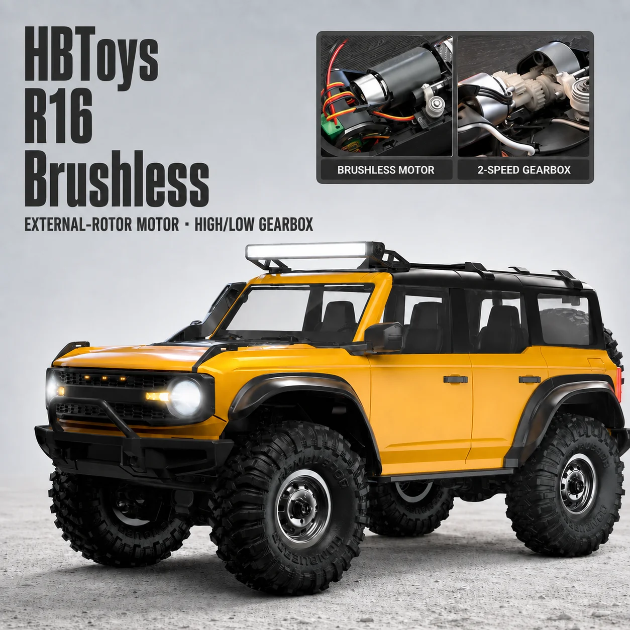 HBToys R16 1/16 Brushless RC Rock Crawler 4WD RTR 2 Speed LED Scale Off Road Truck 2.4GHz Remote Control Car