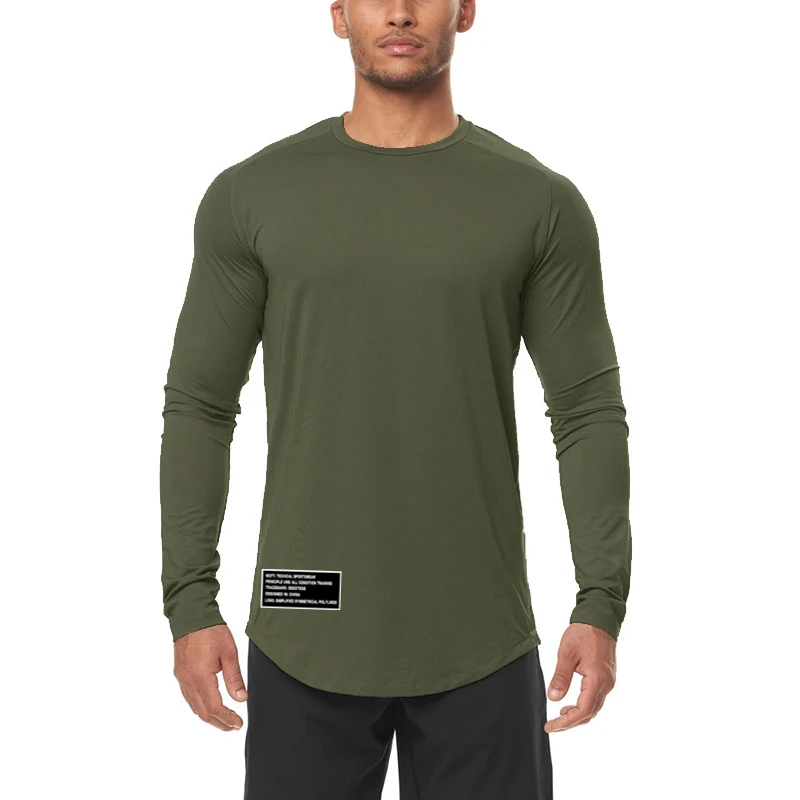 High Elastic Tight Long Sleeve Casual Shirt Autumn Breathable Quick Dry Mens T-shirt Gym Fitness Bodybuilding Running Sportswear