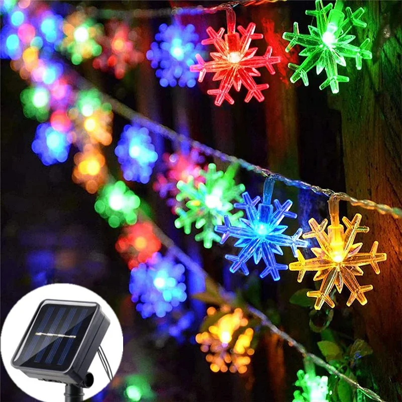 

Garden Christmas Tree Decoration LED Snowflake Fairy String Lights Solar Garland Lamp Festoon Outdoor for Wedding Party Home