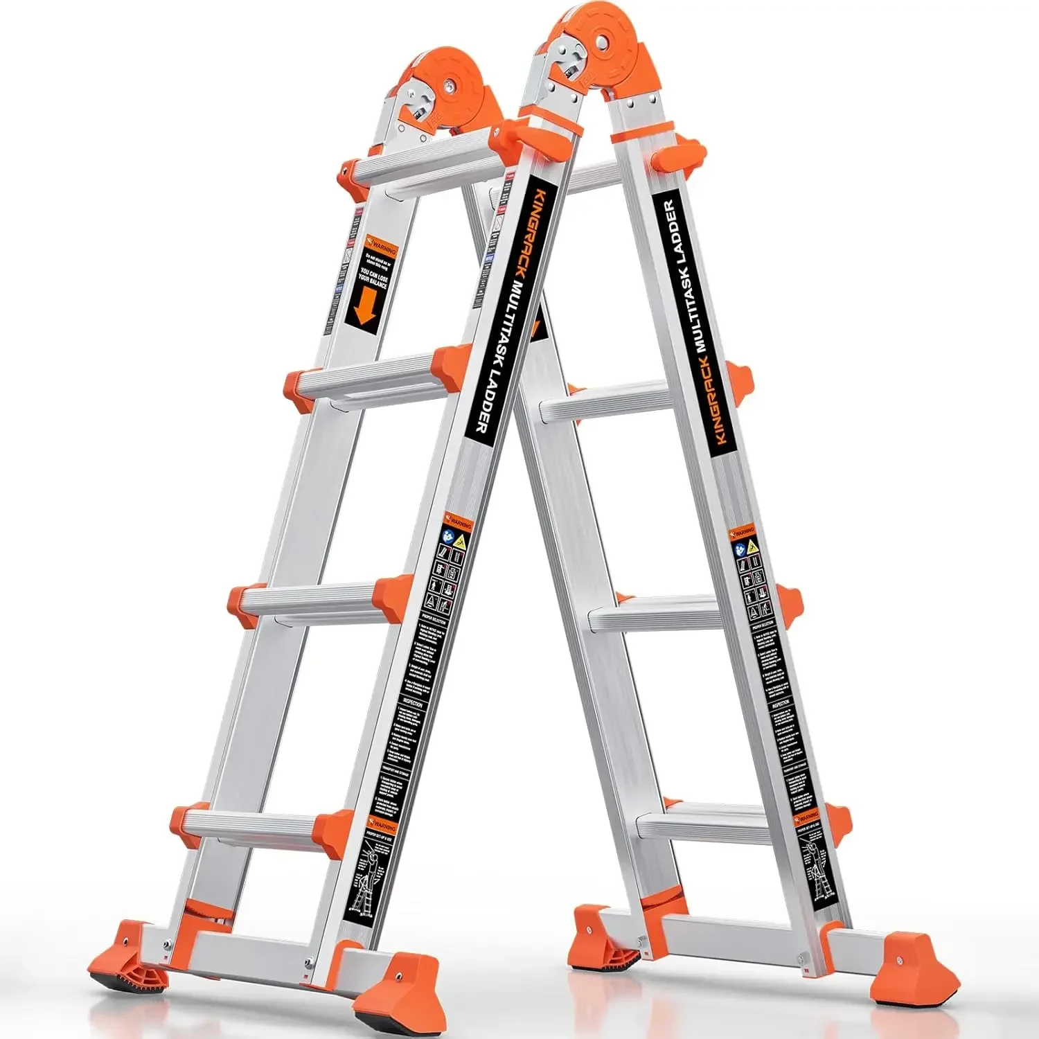 Ladder, A Frame 4 Step Extension Ladder, 11.4 Ft Anti-Slip Multi Position Ladder with Stabilizer Bar, 330 lbs Security Load Tele