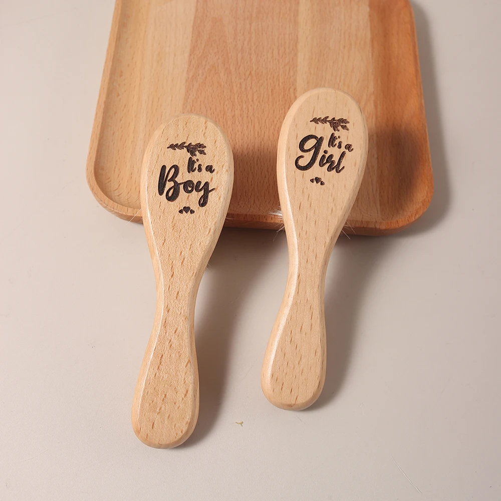 

Детская колыбелька, мягкая шерстяная щетка с лазерной гравировкой, нежный массажер для кожи головы новорожденного, hello world milestone