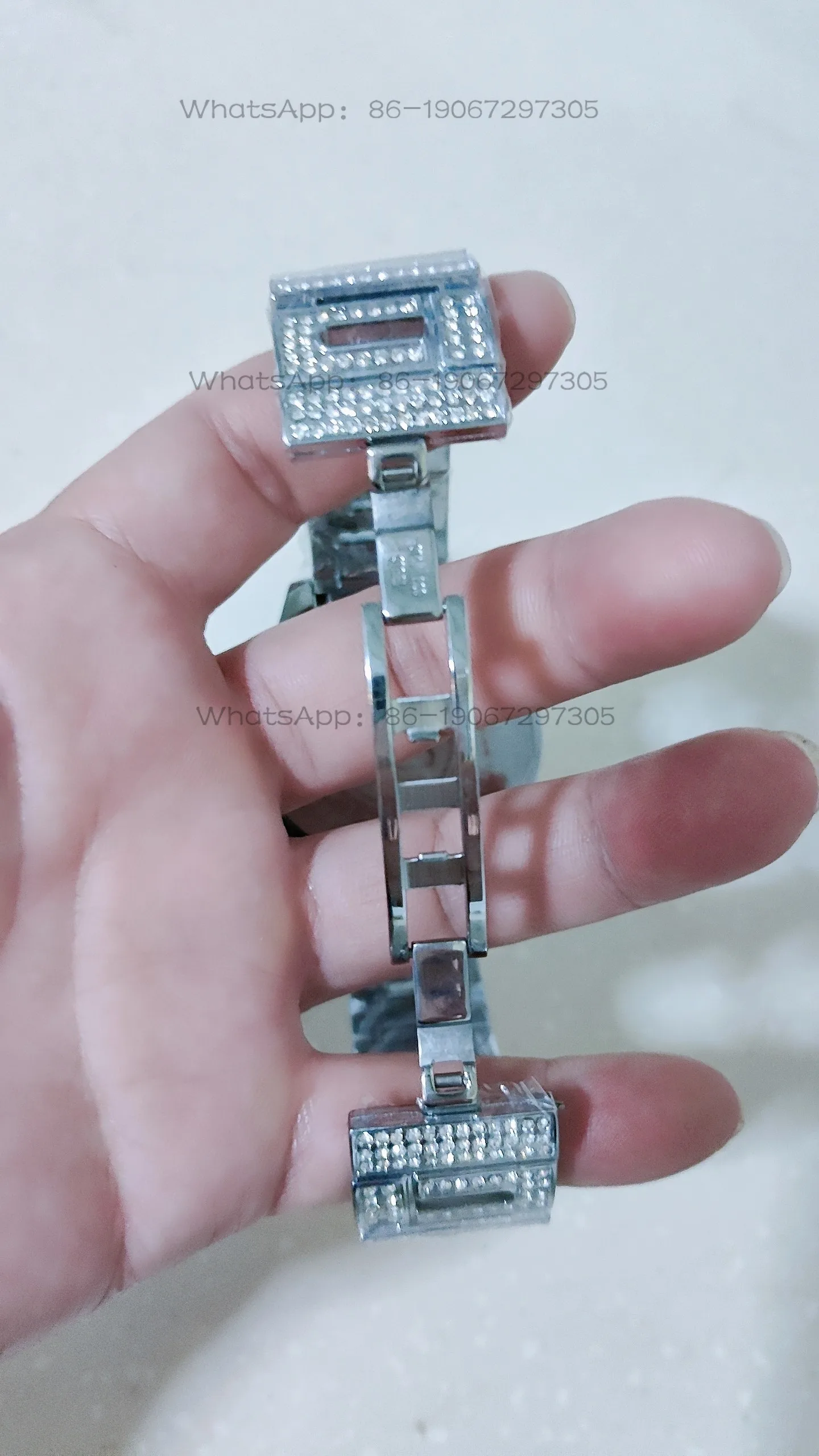Large plate quartz gypsy couple gold high-end steel belt rhinestone watch view 5