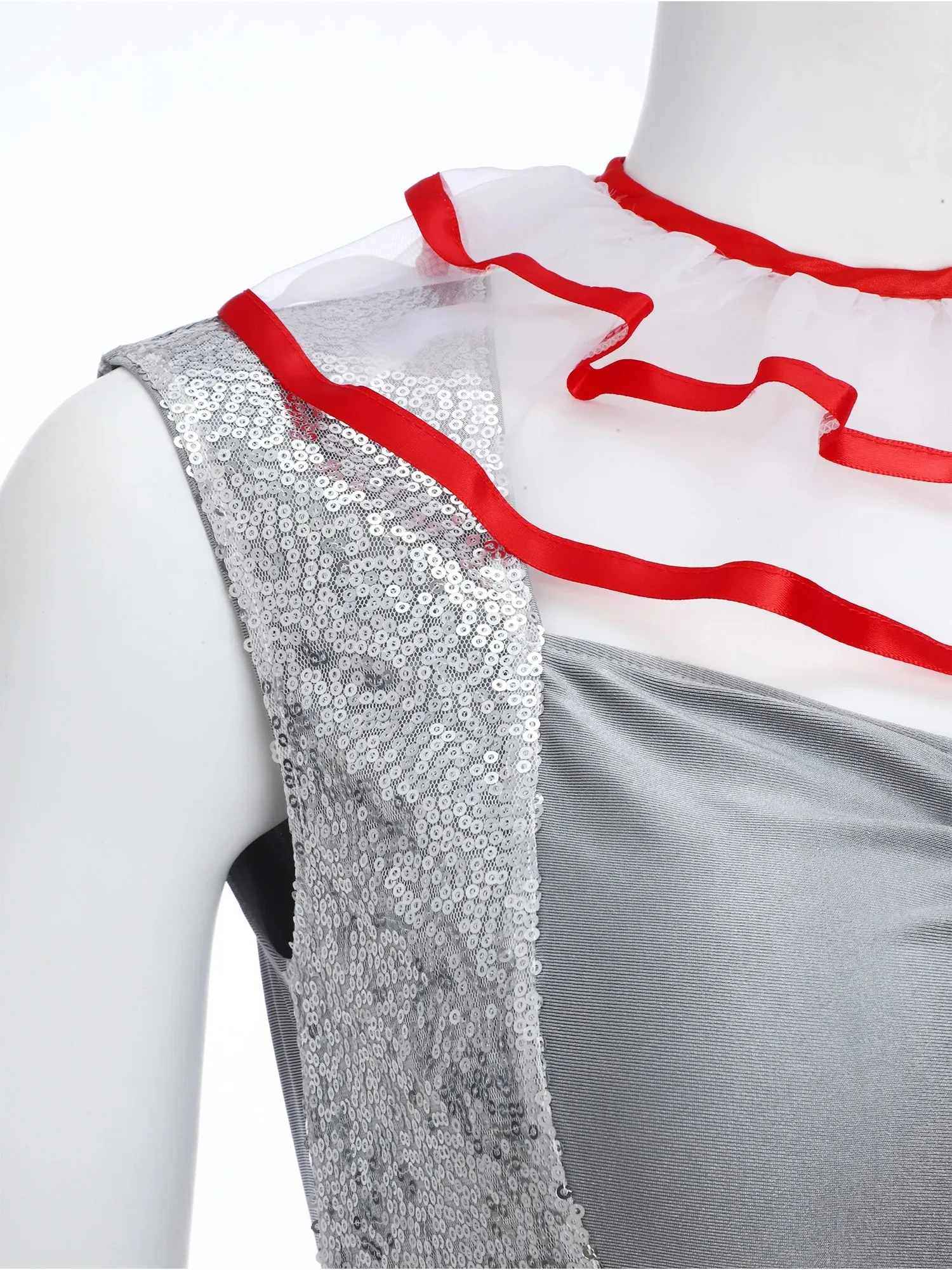 

Kids Girls Ballet Leotard Lace Collar Sleeveless Sheer Mesh Jacquard Bodysuit for Figure Skating Gymnastics Workout Performance
