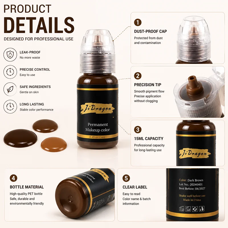 15ml Tattoo Ink Pigment Color Paint Set Mix Permanent Makeup Microblading Eyebrow Lip Eyeliner SMP Beauty PMU Body Art Supplies