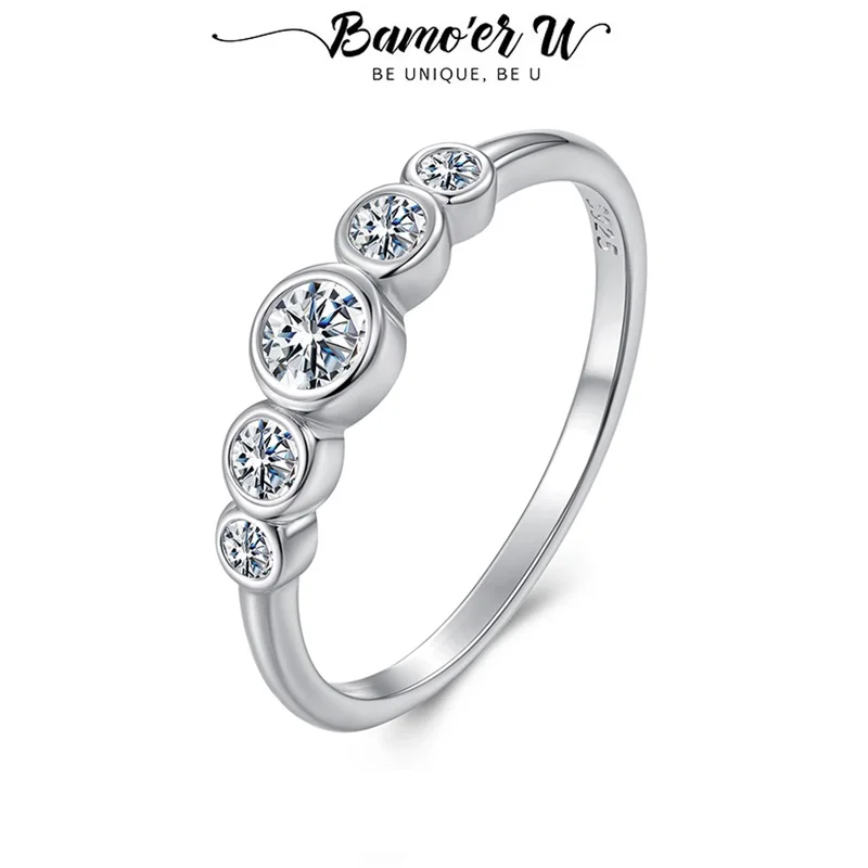 

Bamoer U Moissanite Ring 925 Sterling Silver Unique 5 Moissanite Design Certified Rings Women Fine Jewelry