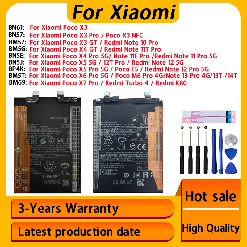 BN61 BN57 BP4K BN5E BM5T For Xiaomi Poco X3 X4 X5 F5 X6 X7 Redmi Note 10 11 11T 11E 12 12T 13 13T 14T GT Pro 4G 5G Battery