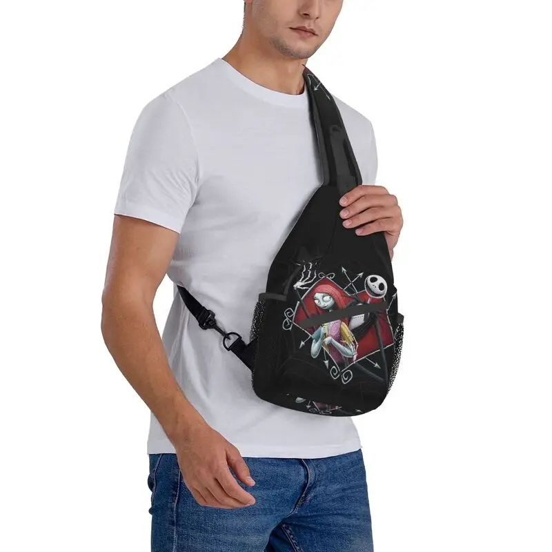 Custom Halloween Skull Jack Sally Sling Bags Tim Burton Christmas Horror Movie Shoulder Chest Crossbody Backpack Hiking Daypack