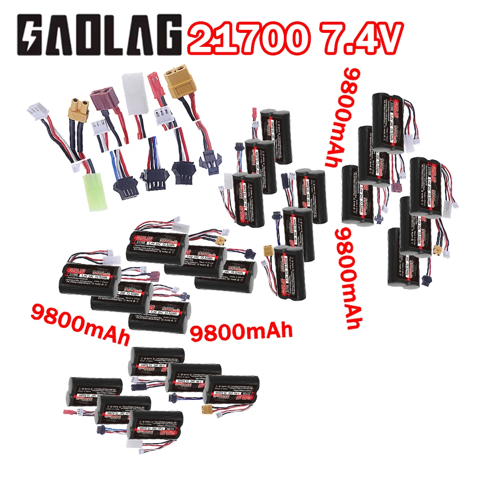 Large Capacity Upgrade to 9800mAh 7.4V 21700 Li-ion Battery For Electric Toy RC Off-road Vehicle Car Drone Fishing Bait Boat