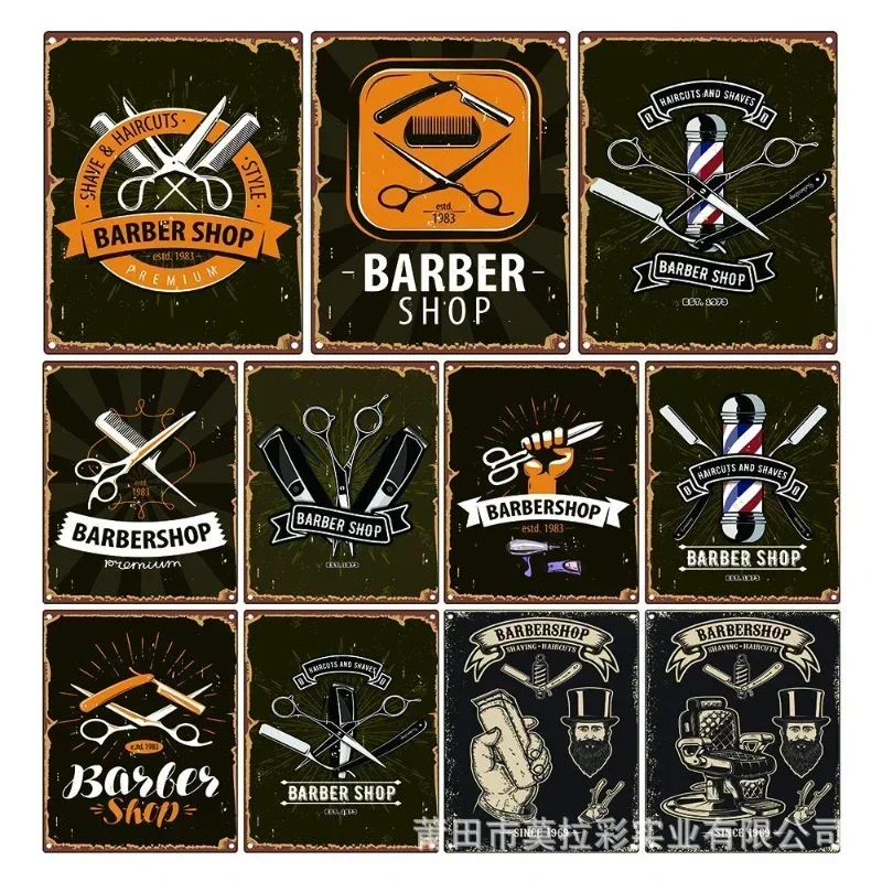 Barbershop Poster Beauty Salon Metal Tin Sign Scissors Tool Seat Iron Plate Painting Hair Dryer Barber Shop Wall Decor Plaque