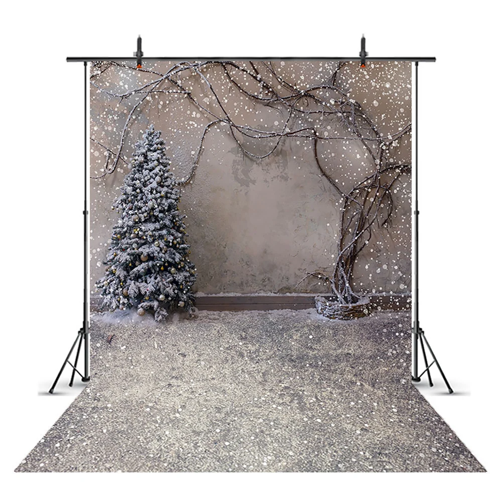 Mocsicka fotografía de Navidad telón de fondo árbol de Navidad invierno nieve patio decoración familia niño retrato foto fondo Banner