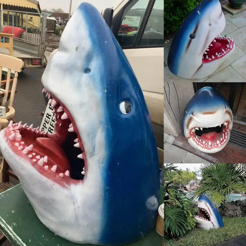 HOT Unique Great White Shark Head Sculpture Wall Hanging Resin 3D Jaws Statue Ocean Art And Craft Ornament For Home Bar Decor