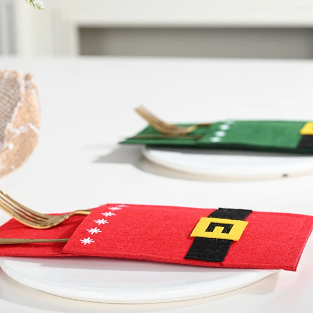 

6Pcs Christmas Cutlery Bags Red Belt Tableware Holder Creative Storage Pouch Festive Silverware Bags Dining Decoration