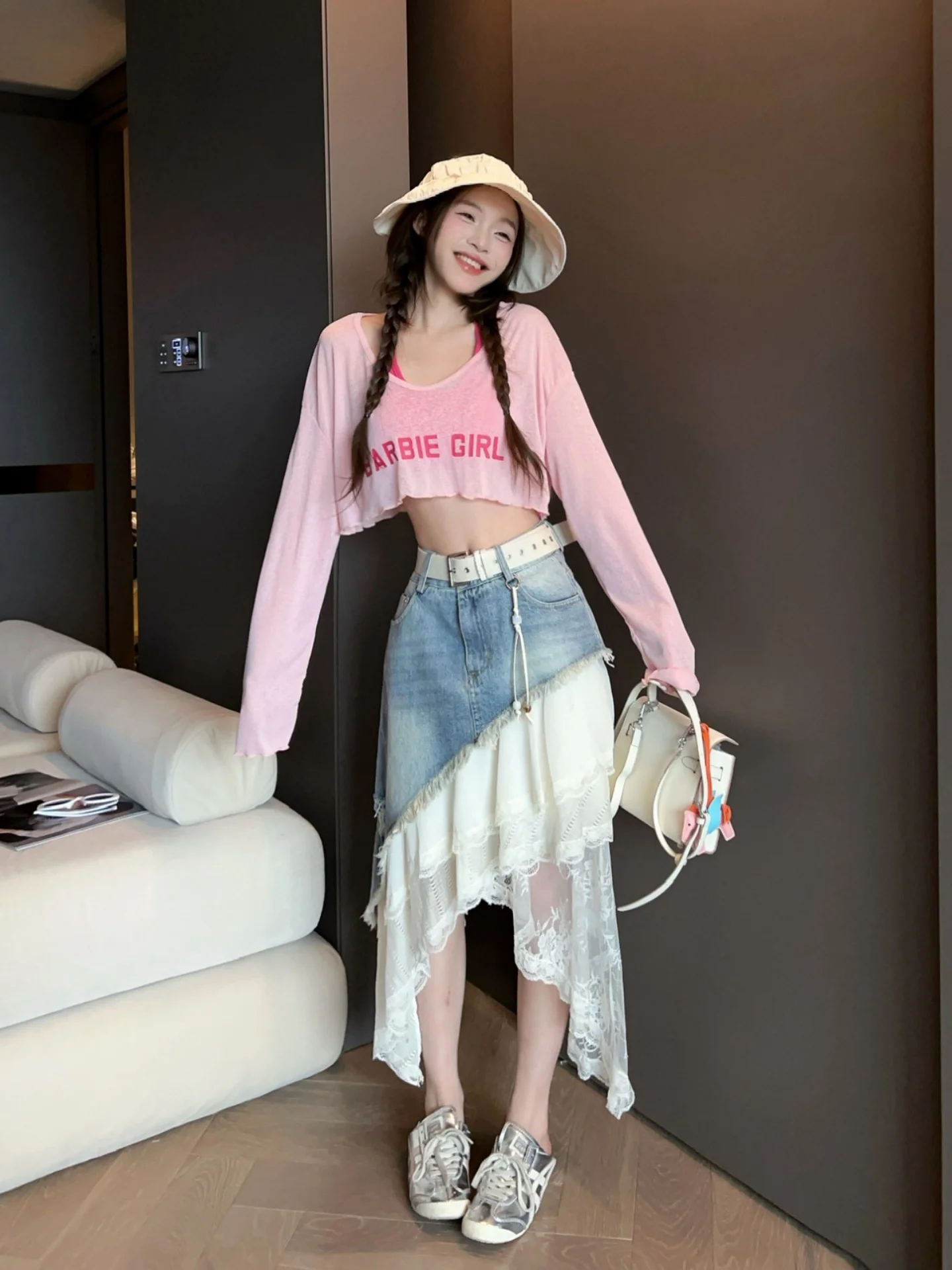 

Fashion Denim Asymmetrical A-Line Skirt Women's Spring Clothing Slimming High Waist Zipper Style Casual Skirt
