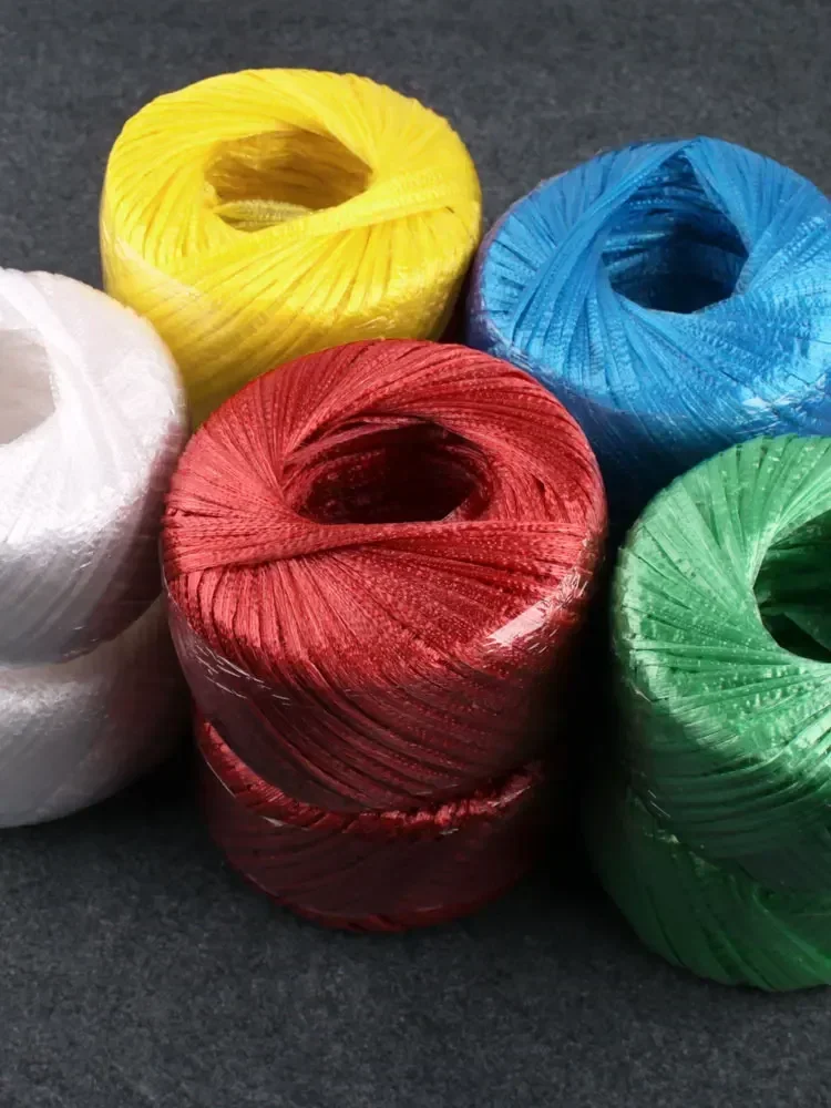 5 Rolls Wear-resistant Plastic Glass Rope Packaging Tearing Binding Ropes Woven Bag Packaging Blue White and Red Strapping Tape