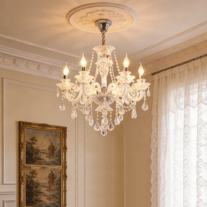 French Style Transparent Crystal Chandelier for Ceiling, Clear Glass Chandeliers for Living Room Bedroom Dining Table Decoration
