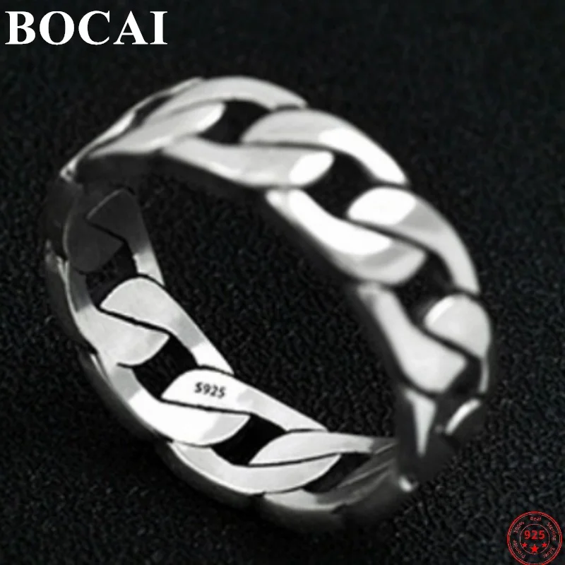 BOCAI Trendy S925 Sterling Silver Rings  New Fashion Simple Retro Weaven Pure Argentum Popular Hand Jewelry for Women Men