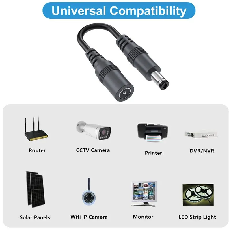 10cm Cold Resistant 22AWG Copper Core DC5.5mm * 2.1mm Male to Female LED Light Security Monitoring Camera Power Extension Cable