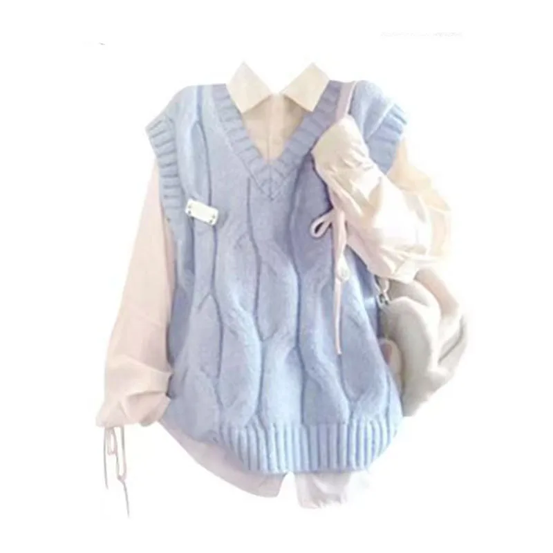 Temperament Dressing Dopamine Knitted Vest Shirt Women's Early Autumn 2025 College Style Pleated Skirt Set Three Piece Set