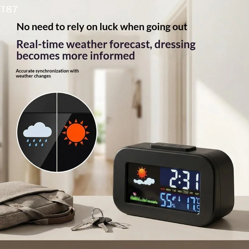 Backlit for Kids & Teens, Perfect for Bedroom & Dorm Desk Weather Station Clock with Color Display - Temp & Humidity Monitor