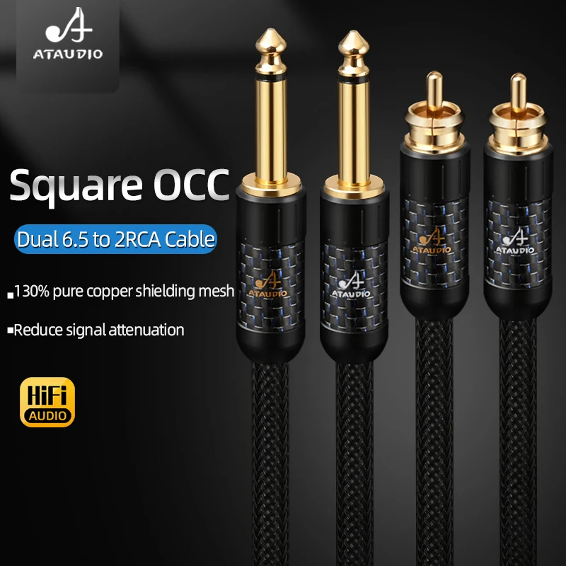 Cable de Audio ATAUDIO Dual de 6,5mm a doble RCA para amplificador mezclador 2RCA a doble conector TS de 6,5mm Cable de Audio cuadrado OCC Core