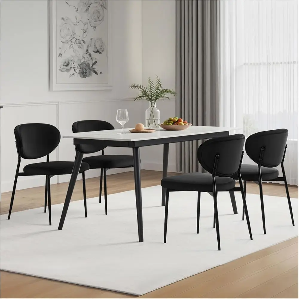 

Velvet Upholstered Dining Chairs Set of 4 with Crescent Backrests and Swivel Leveling Feet for Kitchen & Dining Rooms