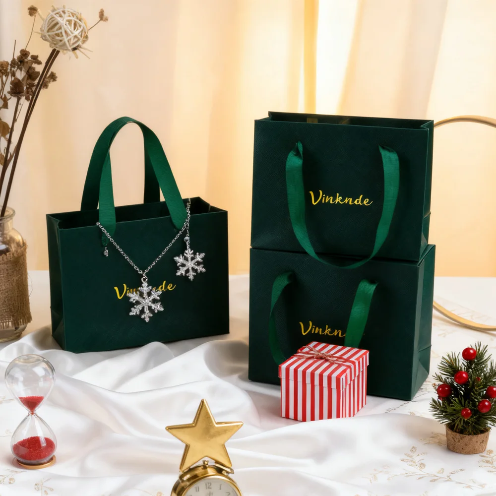 

60/80/100PC Paper Shopping Bag Custom Christmas Valentine's Day Wedding Gift Paper Packaging Tote Bags For Candy Cosmetic Candle