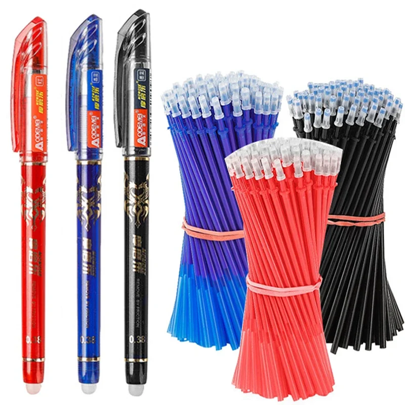 

52 Pcs/LOT 0.38 Mm Erasable Gel Pen Set Blue/Black Ink Ballpoint Refill Rods Washable Handle School Writing Supplies Stationery