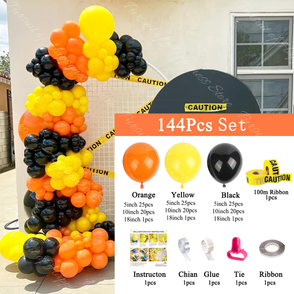 1 set Construction Balloons Garland Caution Ribbon Orange Yellow Black Balloon Arch for Birthday Baby Shower Party Decoration