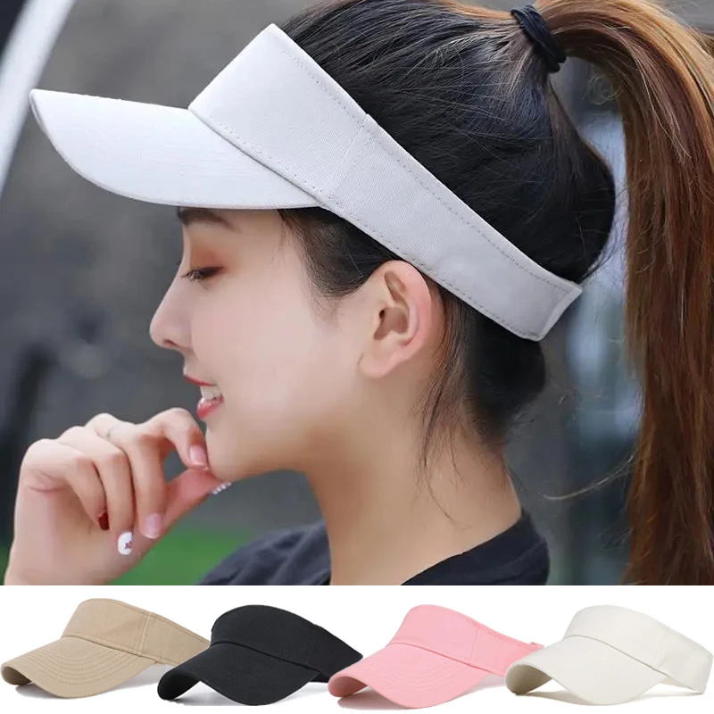 

Summer Empty Top Sun Hats Men Women Cotton Solid Adjustable Visors Outdoor Sports Tennis Golf Beach Hat Sunshade UV Baseball Cap