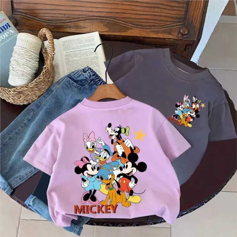 

Футболка с изображением Микки для мальчиков, новая летняя одежда, пуловер с короткими рукавами и круглым вырезом, футболка, детская одежда, свободные повседневные футболки